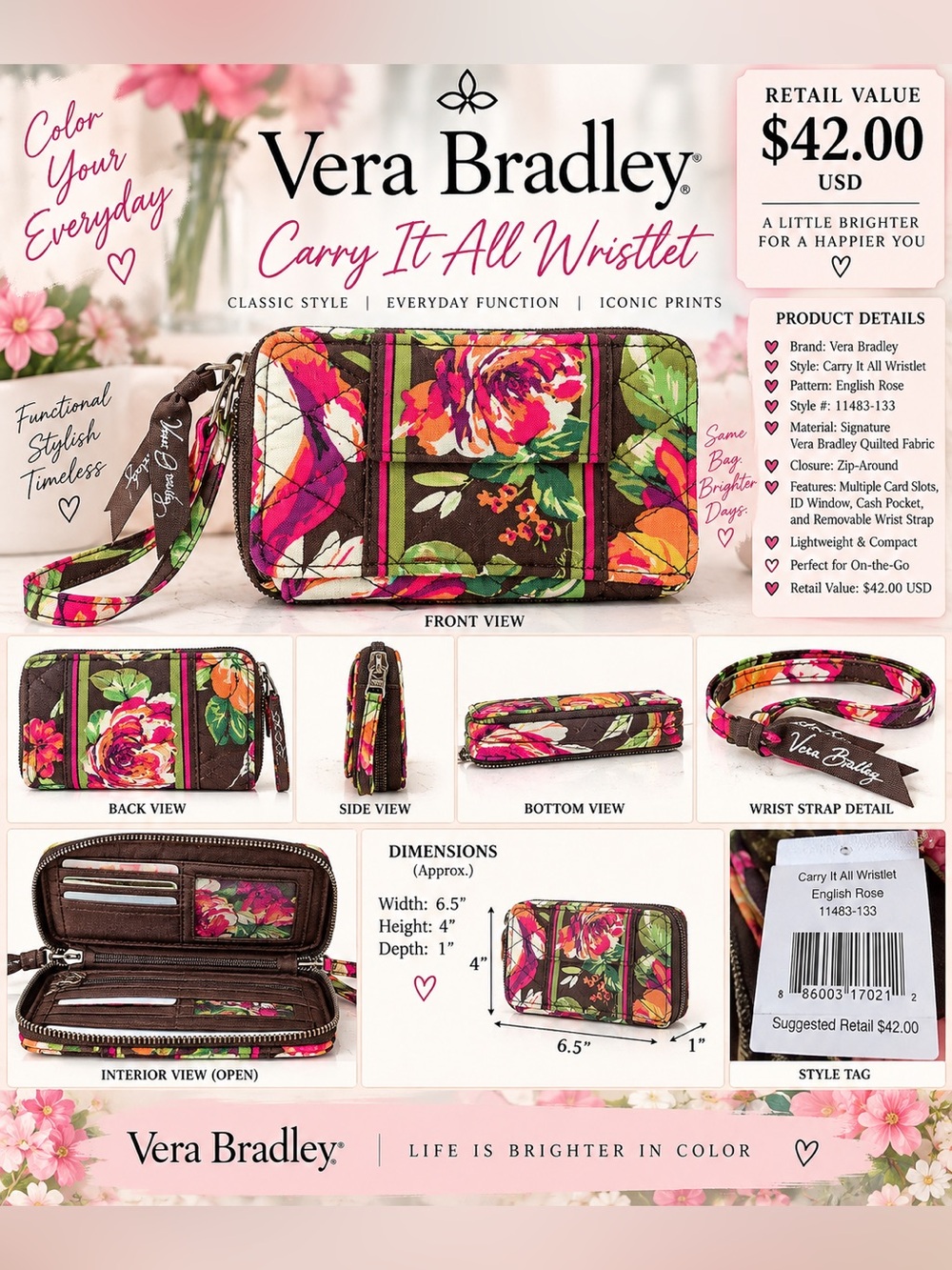 Vera Bradley Floral Carry-It-All Wristlet NWT